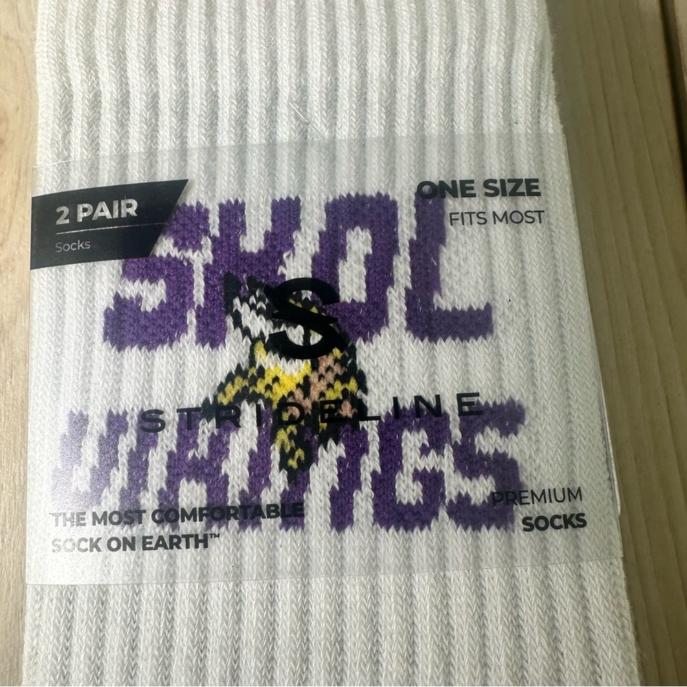 Strideline NFL Minnesota Vikings (2-SET) Premium Knit Crew Socks w/Team Logo M/L - Picture 5 of 7